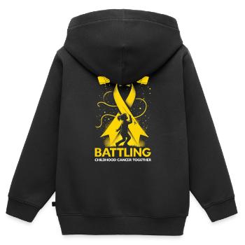 Sensibilisation au cancer de l’enfant Chimio Combattre le cancer - Sweat Premium à capuche zippé enfant bio - noir - Dos - AI Model Kid Male (0cm)