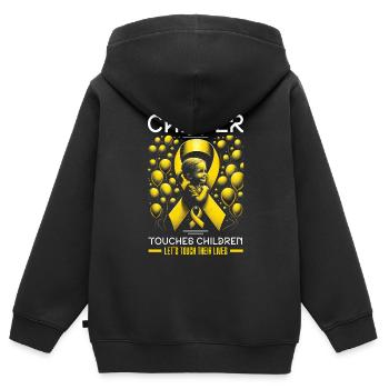 Sensibilisation au cancer de l’enfant Chimio Combattre le cancer - Sweat Premium à capuche zippé enfant bio - noir - Dos - AI Model Kid Male (0cm)
