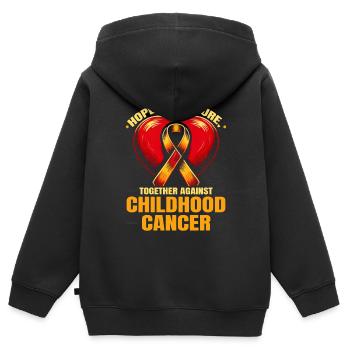 Sensibilisation au cancer de l’enfant Chimio Combattre le cancer - Sweat Premium à capuche zippé enfant bio - noir - Dos - AI Model Kid Male (0cm)