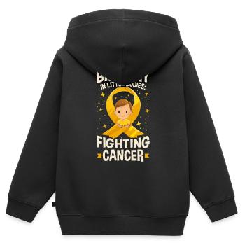Sensibilisation au cancer de l’enfant Chimio Combattre le cancer - Sweat Premium à capuche zippé enfant bio - noir - Dos - AI Model Kid Male (0cm)