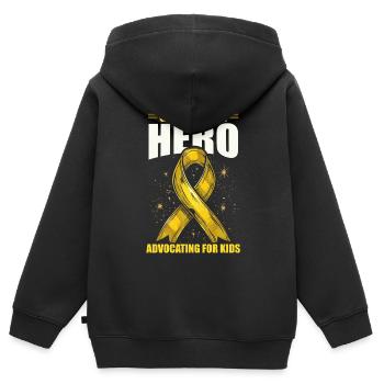 Sensibilisation au cancer de l’enfant Chimio Combattre le cancer - Sweat Premium à capuche zippé enfant bio - noir - Dos - AI Model Kid Male (0cm)