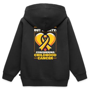 Sensibilisation au cancer de l’enfant Chimio Combattre le cancer - Sweat Premium à capuche zippé enfant bio - noir - Dos - AI Model Kid Male (0cm)