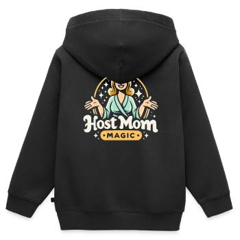 Mère d’accueil Étudiant d’échange Famille d’accueil Parent d’accueil - Sweat Premium à capuche zippé enfant bio - noir - Dos - AI Model Kid Male (0cm)