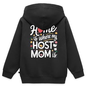 Mère d’accueil Étudiant d’échange Famille d’accueil Parent d’accueil - Sweat Premium à capuche zippé enfant bio - noir - Dos - AI Model Kid Male (0cm)