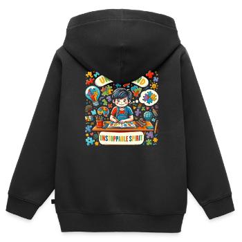 AuDHD Autismus ADHS Autistisches Spektrum Neurodiversität - Kinder Premium Organic Zip Hoodie - Schwarz - Hinten - AI Model Kid Male (0cm)