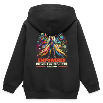 AuDHD Autismus ADHS Autistisches Spektrum Neurodiversität - Kinder Premium Organic Zip Hoodie - Schwarz - Hinten - AI Model Kid Male (0cm)