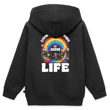 AuDHD Autismus ADHS Autistisches Spektrum Neurodiversität - Kinder Premium Organic Zip Hoodie - Schwarz - Hinten - AI Model Kid Male (0cm)