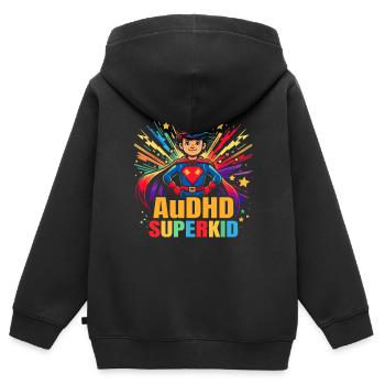 AuDHD Autismus ADHS Autistisches Spektrum Neurodiversität - Kinder Premium Organic Zip Hoodie - Schwarz - Hinten - AI Model Kid Male (0cm)