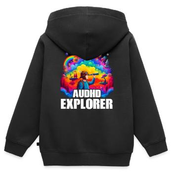 AuDHD Autismus ADHS Autistisches Spektrum Neurodiversität - Kinder Premium Organic Zip Hoodie - Schwarz - Hinten - AI Model Kid Male (0cm)