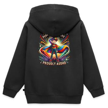 AuDHD Autismus ADHS Autistisches Spektrum Neurodiversität - Kinder Premium Organic Zip Hoodie - Schwarz - Hinten - AI Model Kid Male (0cm)