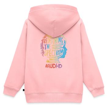 AuDHD Autisme TDAH Spectre autistique Neurodiversité - Sweat Premium à capuche zippé enfant bio - rose - Dos - AI Model Kid Female (0cm)