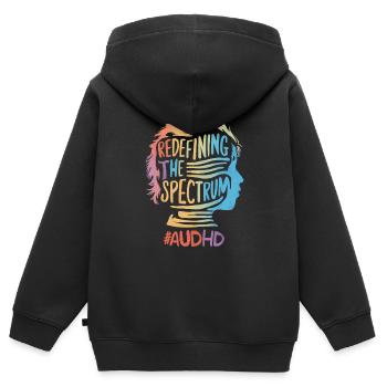 AuDHD Autismus ADHS Autistisches Spektrum Neurodiversität - Kinder Premium Organic Zip Hoodie - Schwarz - Hinten - AI Model Kid Male (0cm)