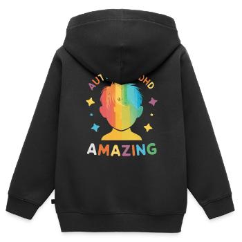 AuDHD Autismus ADHS Autistisches Spektrum Neurodiversität - Kinder Premium Organic Zip Hoodie - Schwarz - Hinten - AI Model Kid Male (0cm)