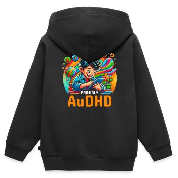 AuDHD Autismus ADHS Autistisches Spektrum Neurodiversität - Kinder Premium Organic Zip Hoodie - Schwarz - Hinten - AI Model Kid Male (0cm)