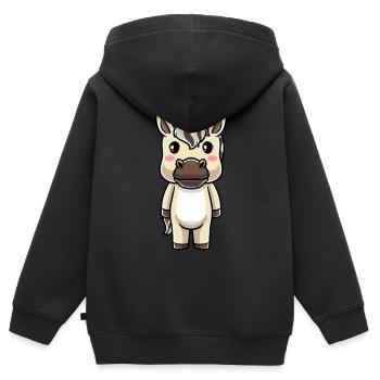 Émoticône Kawaii Cheval du Fjord - Sweat Premium à capuche zippé enfant bio - noir - Dos - AI Model Kid Male (0cm)