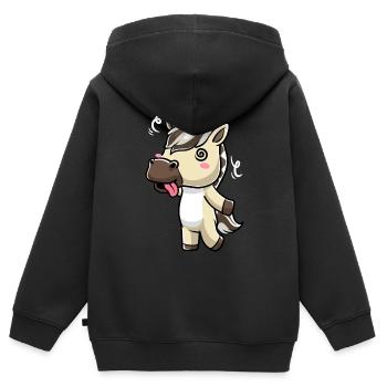 Émoticône Kawaii Cheval du Fjord - Sweat Premium à capuche zippé enfant bio - noir - Dos - AI Model Kid Male (0cm)