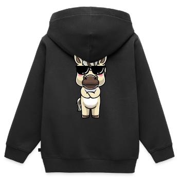 Émoticône Kawaii Cheval du Fjord - Sweat Premium à capuche zippé enfant bio - noir - Dos - AI Model Kid Male (0cm)