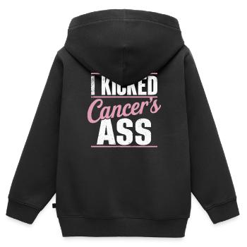 Brustkrebs-Bewusstseinsband für Krebsüberlebende - Kinder Premium Organic Zip Hoodie - Schwarz - Hinten - AI Model Kid Male (0cm)