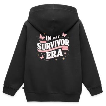 Brustkrebs-Bewusstseinsband für Krebsüberlebende - Kinder Premium Organic Zip Hoodie - Schwarz - Hinten - AI Model Kid Male (0cm)