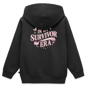 Brustkrebs-Bewusstseinsband für Krebsüberlebende - Kinder Premium Organic Zip Hoodie - Schwarz - Hinten - AI Model Kid Male (0cm)