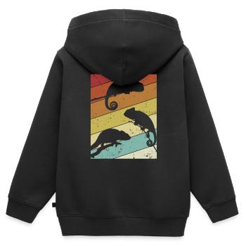 Panthère voilée rétro Chamaeleonidae amoureuse - Sweat Premium à capuche zippé enfant bio - noir - Dos - AI Model Kid Male (0cm)