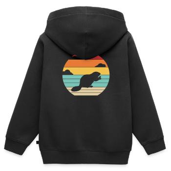 Retro Eurasischer Castor Canadensis Nordamerikanisch - Kinder Premium Organic Zip Hoodie - Schwarz - Hinten - AI Model Kid Male (0cm)