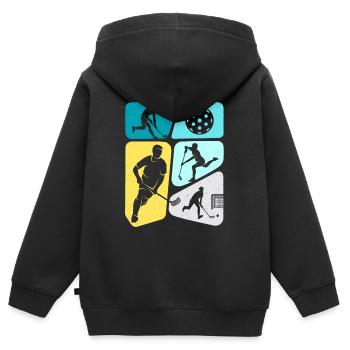 Unihockey Floorballspieler Jungen Kinder Floorball - Kinder Premium Organic Zip Hoodie - Schwarz - Hinten - AI Model Kid Male (0cm)