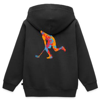 Floorball Indoor Bandy Colorful Boys Kids Floorball - Kids Premium Organic Zip-up Hoodie - black - Back - AI Model Kid Male (0cm)