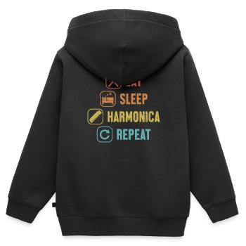 Essen Schlaf Mundharmonika Repeat Harmonist Harmonicist - Kinder Premium Organic Zip Hoodie - Schwarz - Hinten - AI Model Kid Male (0cm)
