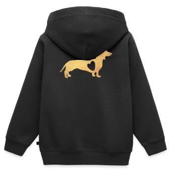 Herz Dackel Gold Hund Liebe Fan Gassi Wauwau Love - Kinder Premium Organic Zip Hoodie - Schwarz - Hinten - AI Model Kid Male (0cm)