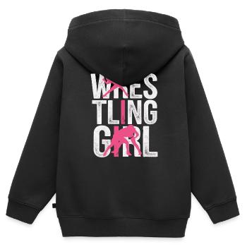 Filles Lutte Lutte Grappling Lutteuse Fille - Sweat Premium à capuche zippé enfant bio - noir - Dos - AI Model Kid Male (0cm)