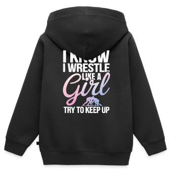 Filles Lutte Lutte Grappling Lutteuse Fille - Sweat Premium à capuche zippé enfant bio - noir - Dos - AI Model Kid Male (0cm)