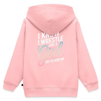 Filles Lutte Lutte Grappling Lutteuse Fille - Sweat Premium à capuche zippé enfant bio - rose - Dos - AI Model Kid Female (0cm)