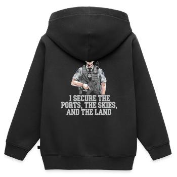 Emplois d’agent des douanes et de la protection des frontières dans les aéroports - Sweat Premium à capuche zippé enfant bio - noir - Dos - AI Model Kid Male (0cm)