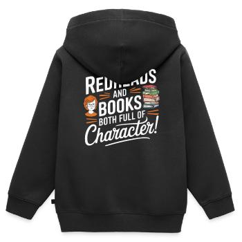 Rothaariger Bücherwurm Ingwer Haare Lesebücher - Kinder Premium Organic Zip Hoodie - Schwarz - Hinten - AI Model Kid Male (0cm)