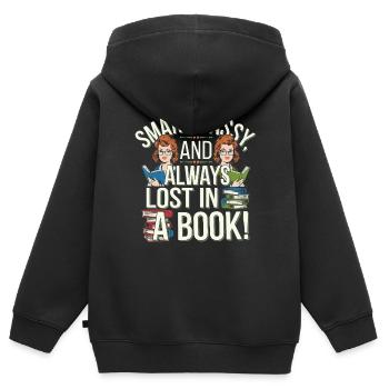 Rothaariger Bücherwurm Ingwer Haare Lesebücher - Kinder Premium Organic Zip Hoodie - Schwarz - Hinten - AI Model Kid Male (0cm)
