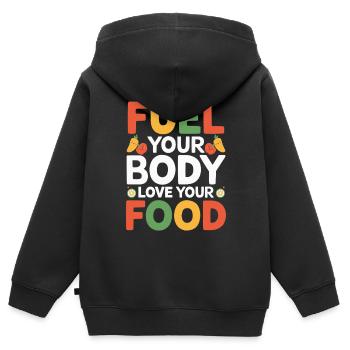 Gesunde Essgewohnheiten für Kinder Essen Sie grün - Kinder Premium Organic Zip Hoodie - Schwarz - Hinten - AI Model Kid Male (0cm)