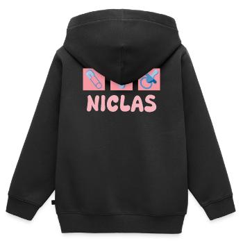 Nicolas - Sweat Premium à capuche zippé enfant bio - noir - Dos - AI Model Kid Male (0cm)