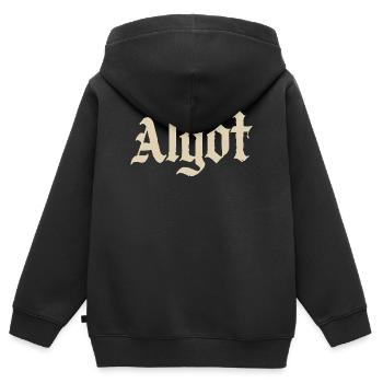 Imprimé du logo Algot Gothic - Sweat Premium à capuche zippé enfant bio - noir - Dos - AI Model Kid Male (0cm)