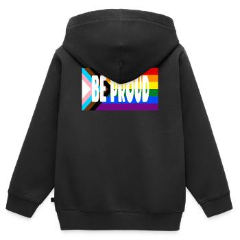 Texte du drapeau de la fierté - Sweat Premium à capuche zippé enfant bio - noir - Dos - AI Model Kid Male (0cm)