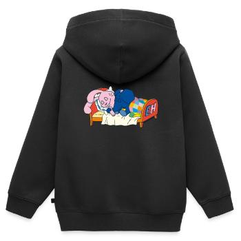 Elefant und Hase schlafen im Bett - Kinder Premium Organic Zip Hoodie - Schwarz - Hinten - AI Model Kid Male (0cm)