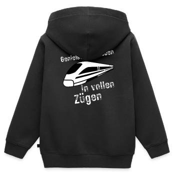 Volle Züge - Kinder Premium Organic Zip Hoodie - Schwarz - Hinten - AI Model Kid Male (0cm)