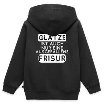 Glatze - Kinder Premium Organic Zip Hoodie - Schwarz - Hinten - AI Model Kid Male (0cm)