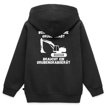Wer andern eine Grube gräbt braucht ein - Kinder Premium Organic Zip Hoodie - Schwarz - Hinten - AI Model Kid Male (0cm)