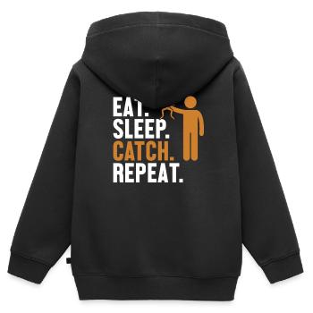 Eat Sleep Catch Repeat Kaulquappe Laubfrosch - Kinder Premium Organic Zip Hoodie - Schwarz - Hinten - AI Model Kid Male (0cm)