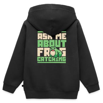 Ask Me About Frog Catching Kaulquappe Kröte - Kinder Premium Organic Zip Hoodie - Schwarz - Hinten - AI Model Kid Male (0cm)