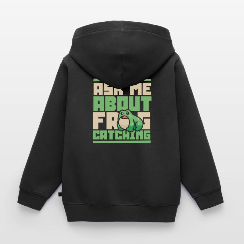 Ask Me About Frog Catching Tadpole Toad Kids Premium Organic Zip-up Hoodie