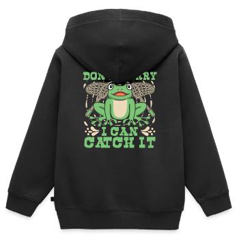 Ne t’inquiète pas, je peux l’attraper Crapaud rainette - Sweat Premium à capuche zippé enfant bio - noir - Dos - AI Model Kid Male (0cm)