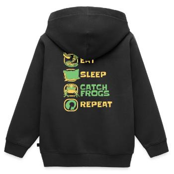 Eat Sleep Catch Frogs Repeat Kröte Kaulquappe - Kinder Premium Organic Zip Hoodie - Schwarz - Hinten - AI Model Kid Male (0cm)