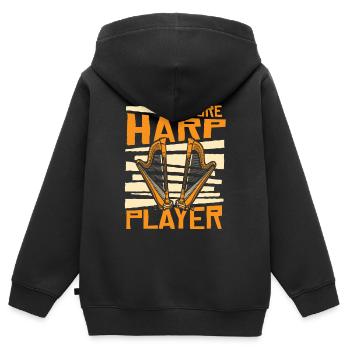 Futur joueur de harpe Harpe Musique Harpe Harpe Harpe Joueur de harpe - Sweat Premium à capuche zippé enfant bio - noir - Dos - AI Model Kid Male (0cm)